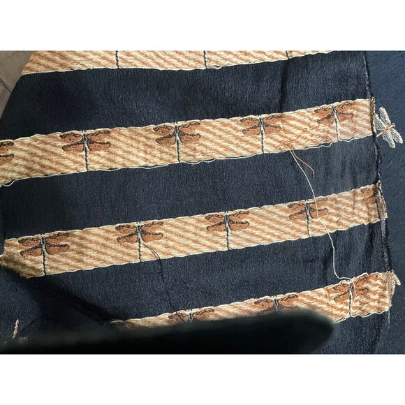 Vintage Embroidered Dragonflies Fabric Black Gold Brown 3.5 Yd - Picture 5 of 5